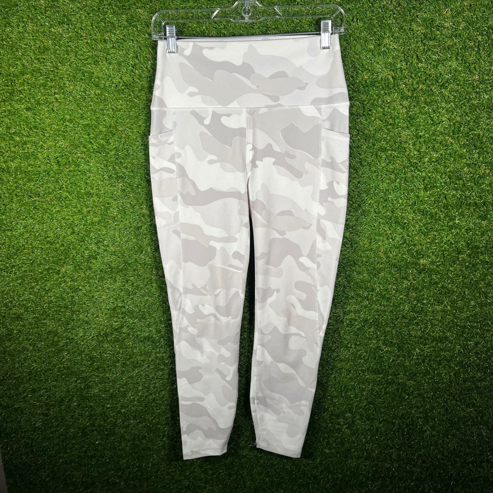 RBX Womens Grey White Camo High Waisted Activewear Leggings Side Pockets Size M